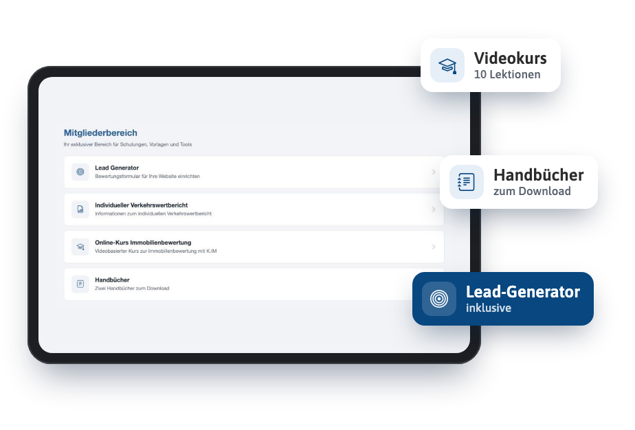 Mitgliederbereich der KIM Web-App mit Videokurs, Handbüchern und Lead-Generator
